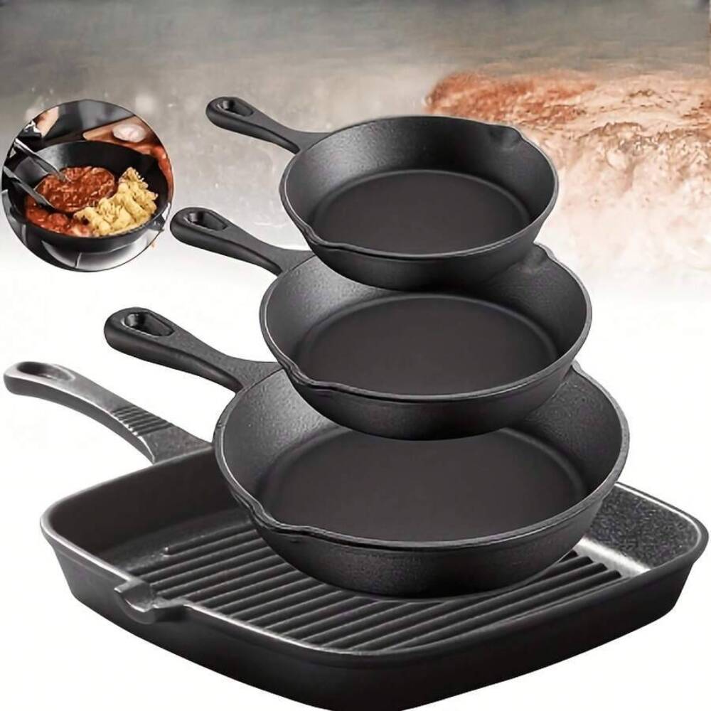 Camping Cooking Set Large - 4-Piece Cast Iron Cookware Set, Round