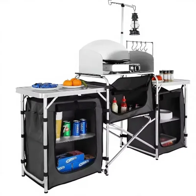 Camping Cooking Table With Windshield - Wholesale Large Aluminum Outdoor Camping Kitchen