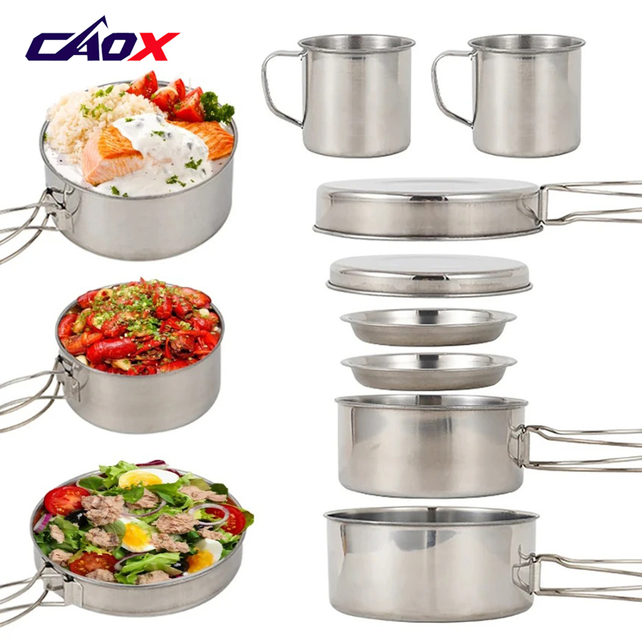 CAOX 8pcs/Set Camping Cookware - Camping Cooking Set Large 评论和价格