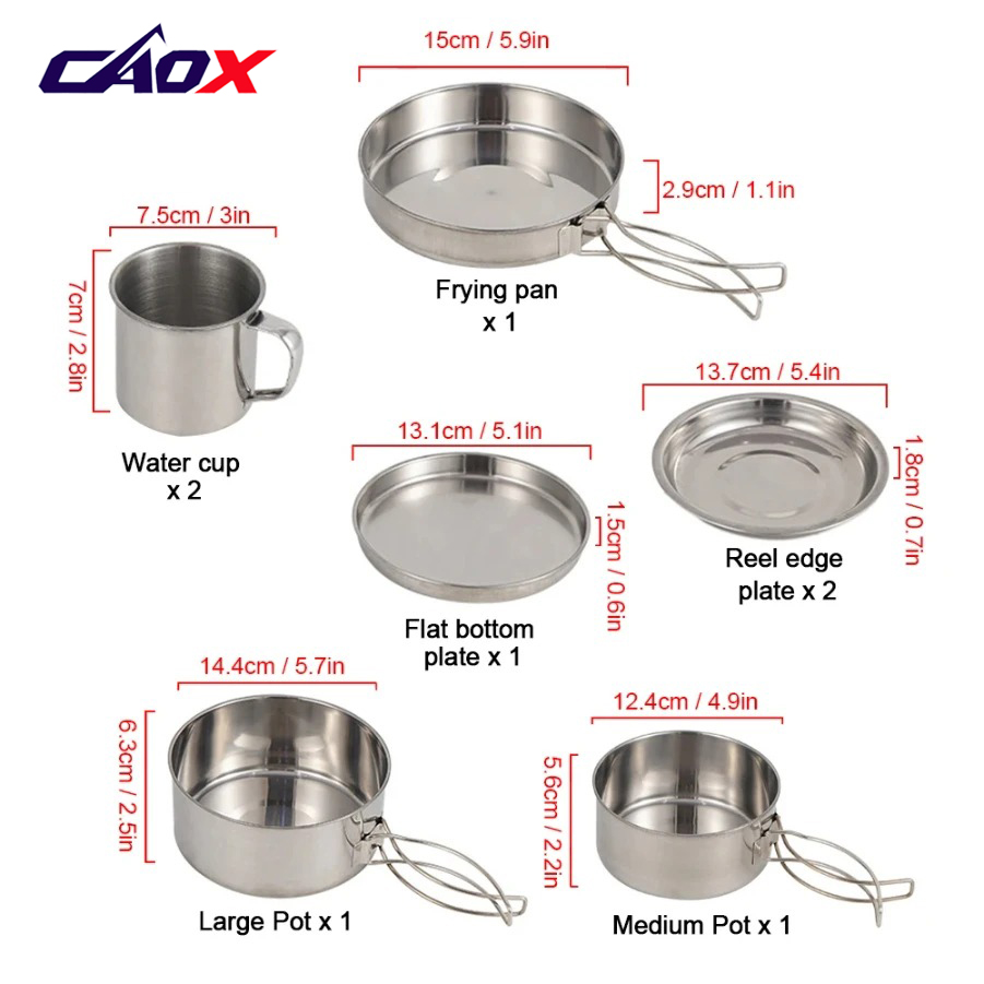 CAOX 8pcs/Set Camping Cookware - Camping Cooking Set Large 评论和价格