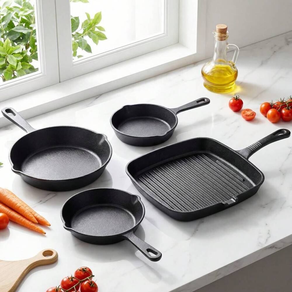 4-Piece Cast Iron Cookware Set - Camping Cooking Set Large 评论和价格