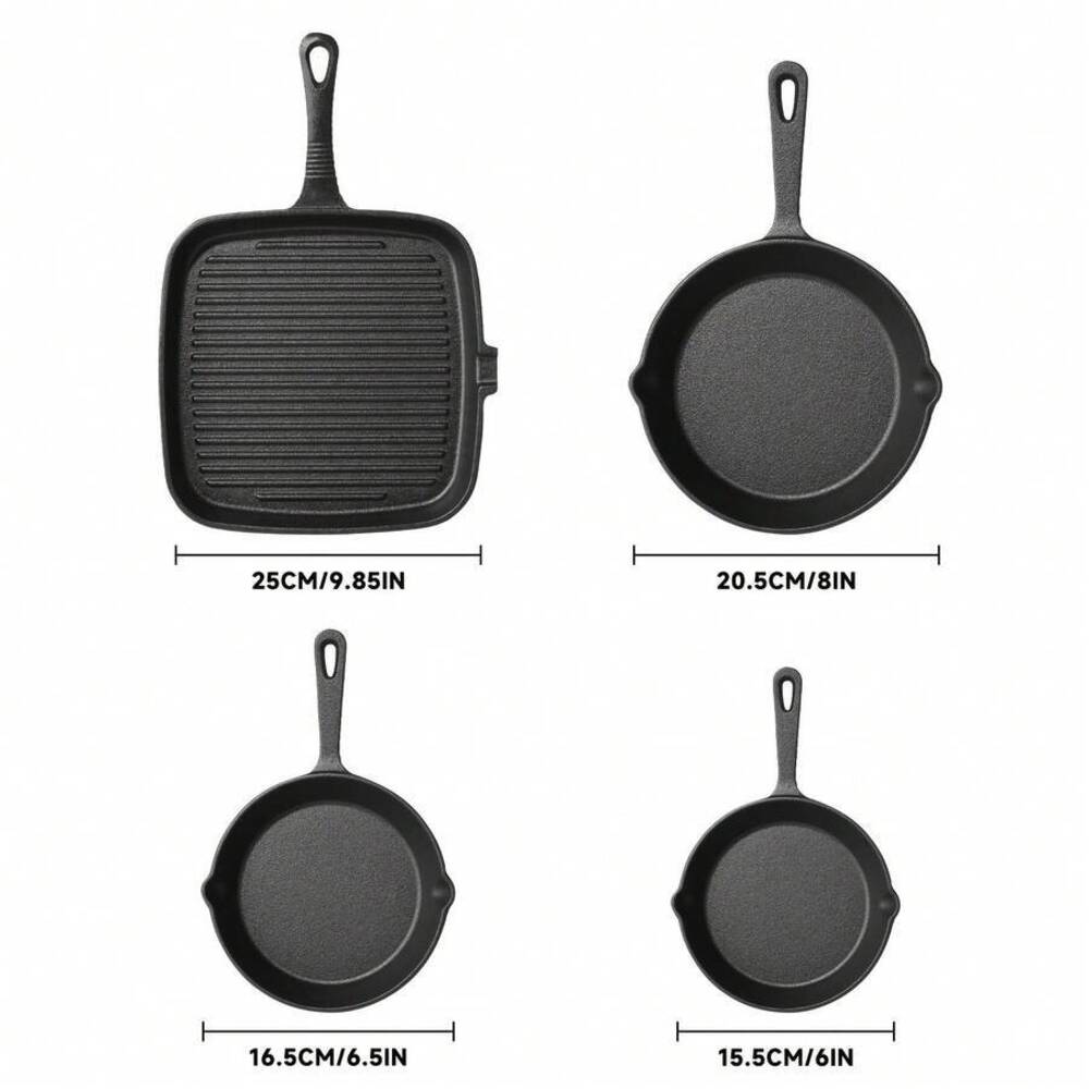 4-Piece Cast Iron Cookware Set - Camping Cooking Set Large 评论和价格