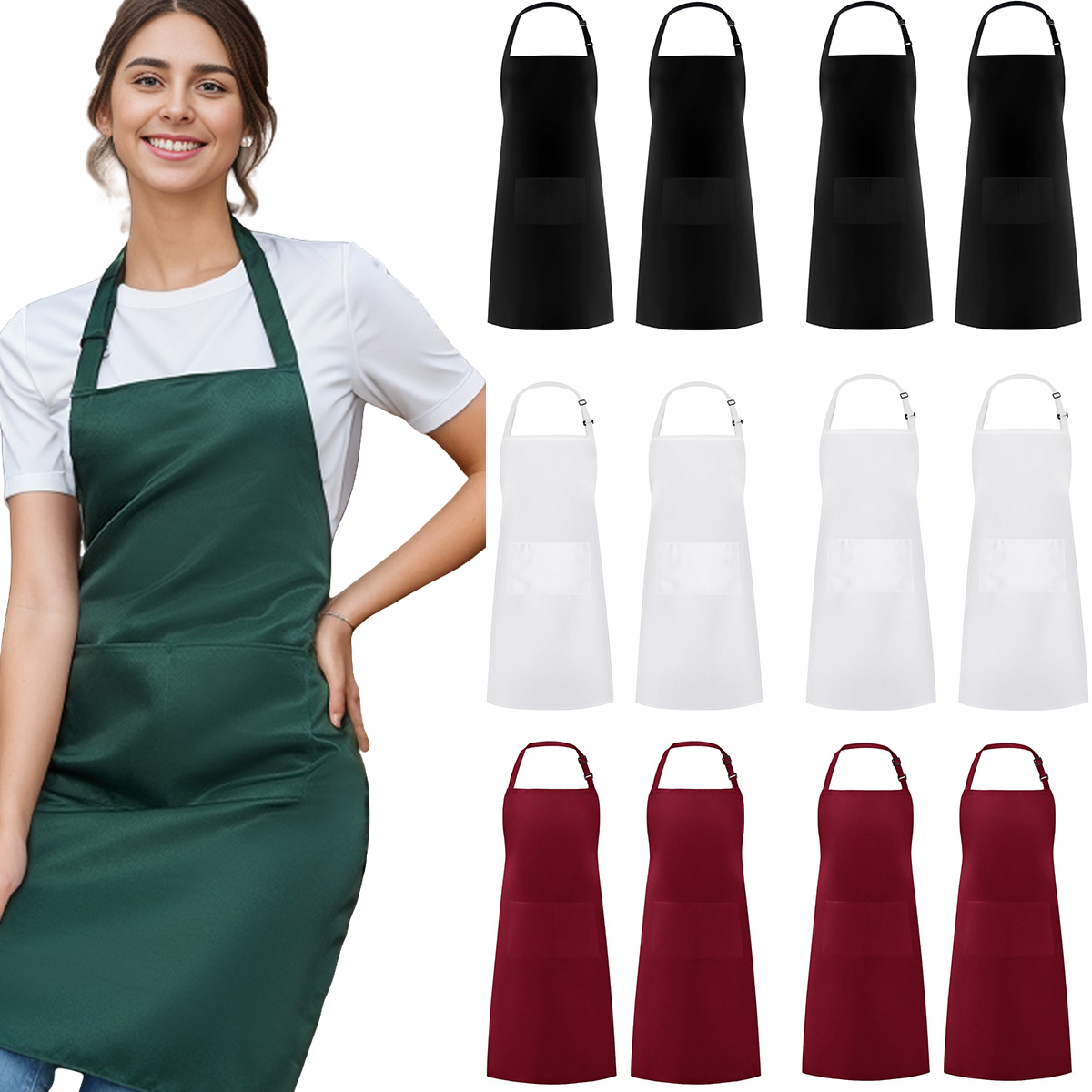 2-Piece Set; Simple Solid Colo - Camping Cooking Apron 评论和价格