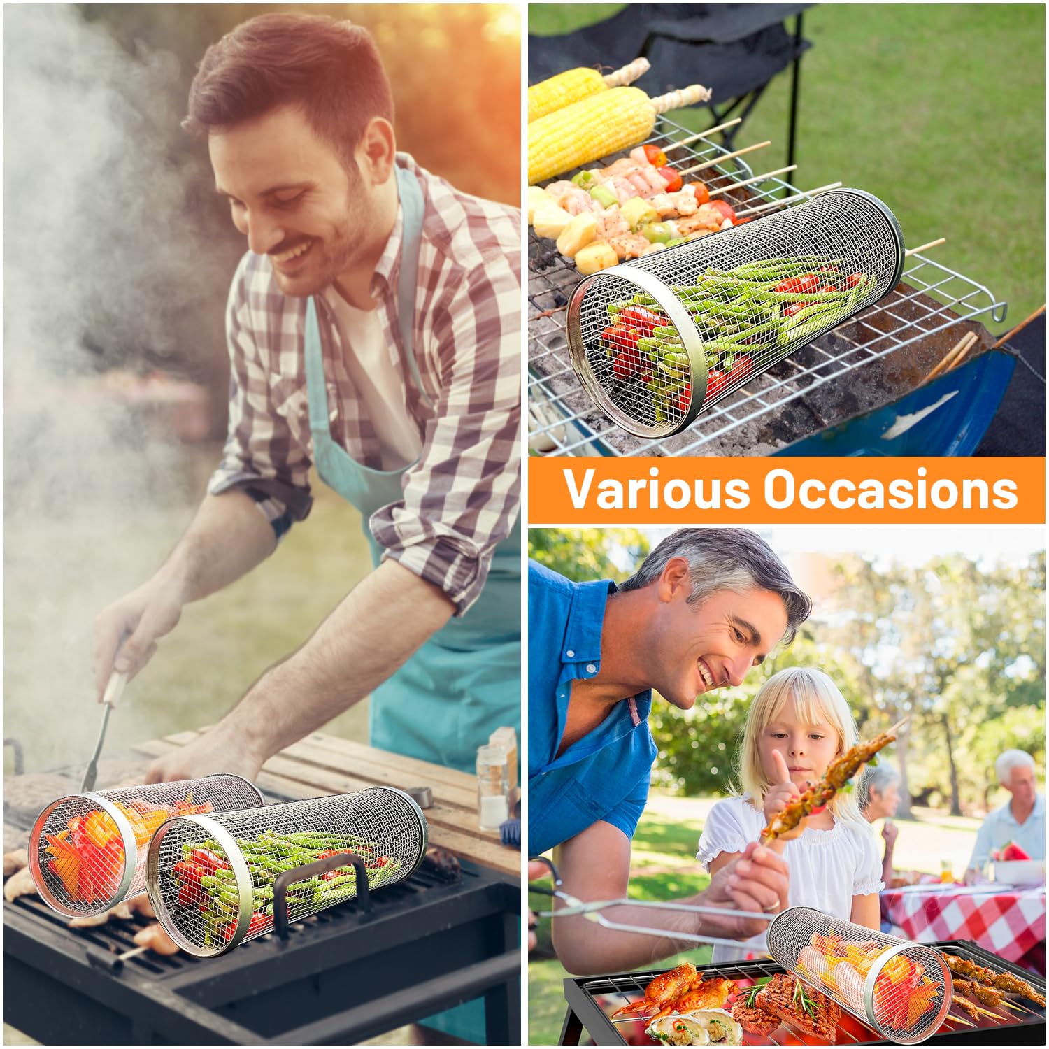 2 Pieces Rolling Grilling Bask - Camping Cooking Essentials 评论和价格